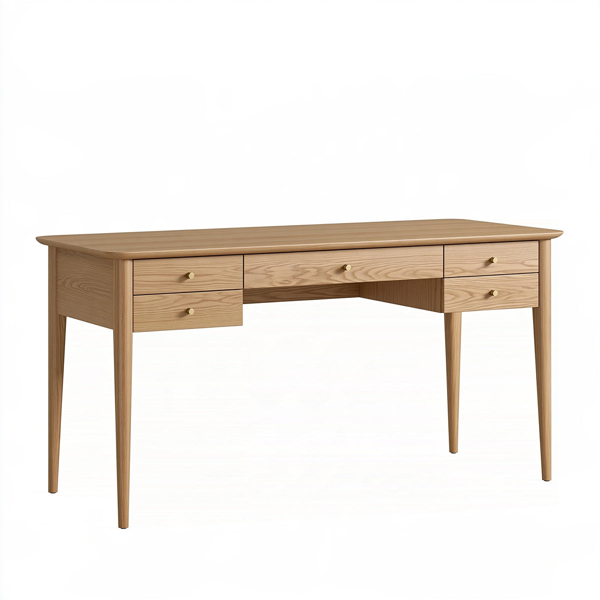 Bureau 140 x 60 x 75 cm en bois naturel avec 5 tiroirs style scandinave