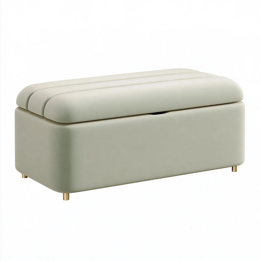Banc coffre de rangement 120 x 45 x 48 cm aspect cuir ivoire style contemporain