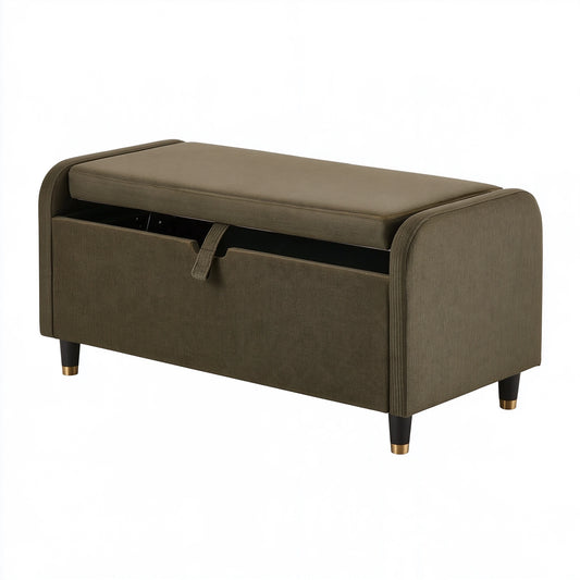 Banc coffre 100 x 40 x 50 cm en tissu taupe avec rangement style contemporain