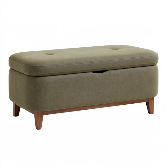 Banc coffre 100 x 45 x 48 cm en tissu vert kaki avec pieds en bois