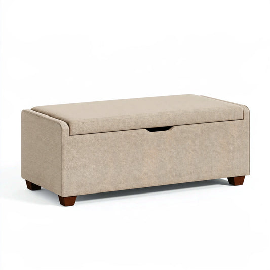 Banc coffre 90 x 45 x 45 cm en tissu beige avec rangement style contemporain