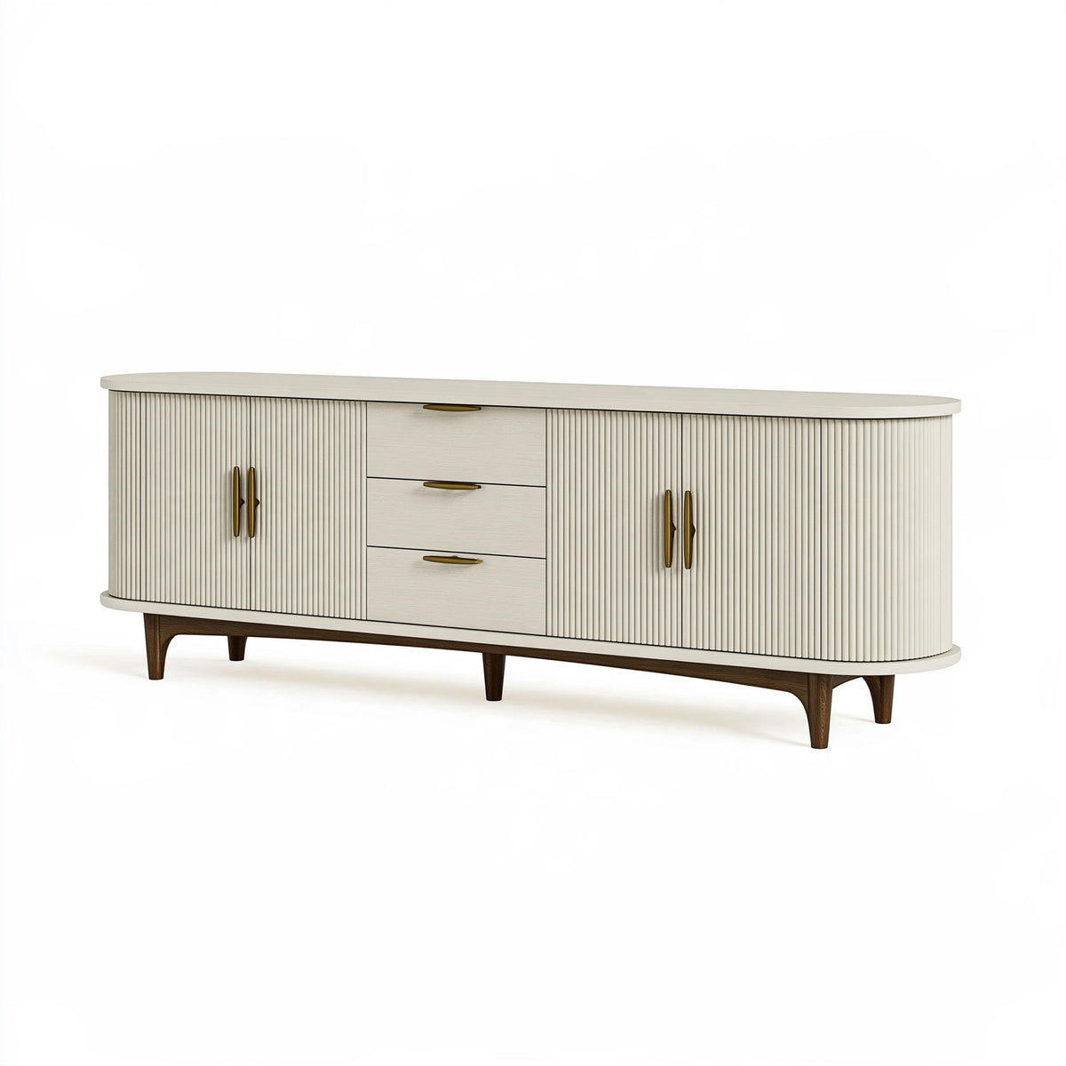 Buffet 180 x 45 x 85 cm en bois beige avec façades rainurées et rangement