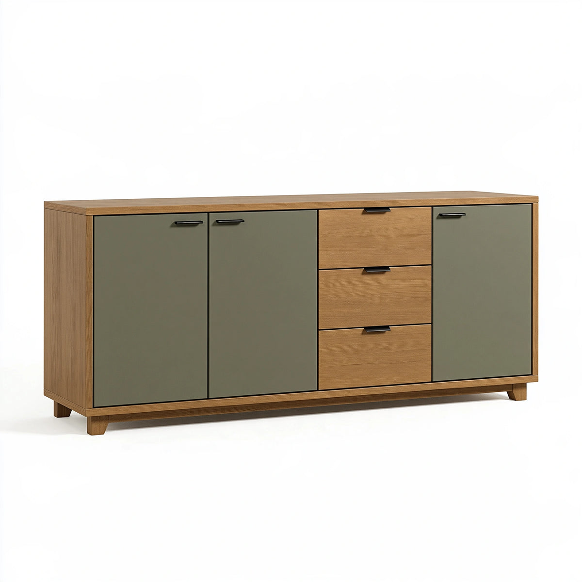 Buffet 160 x 40 x 90 cm en bois chêne et vert kaki avec tiroirs style contemporain
