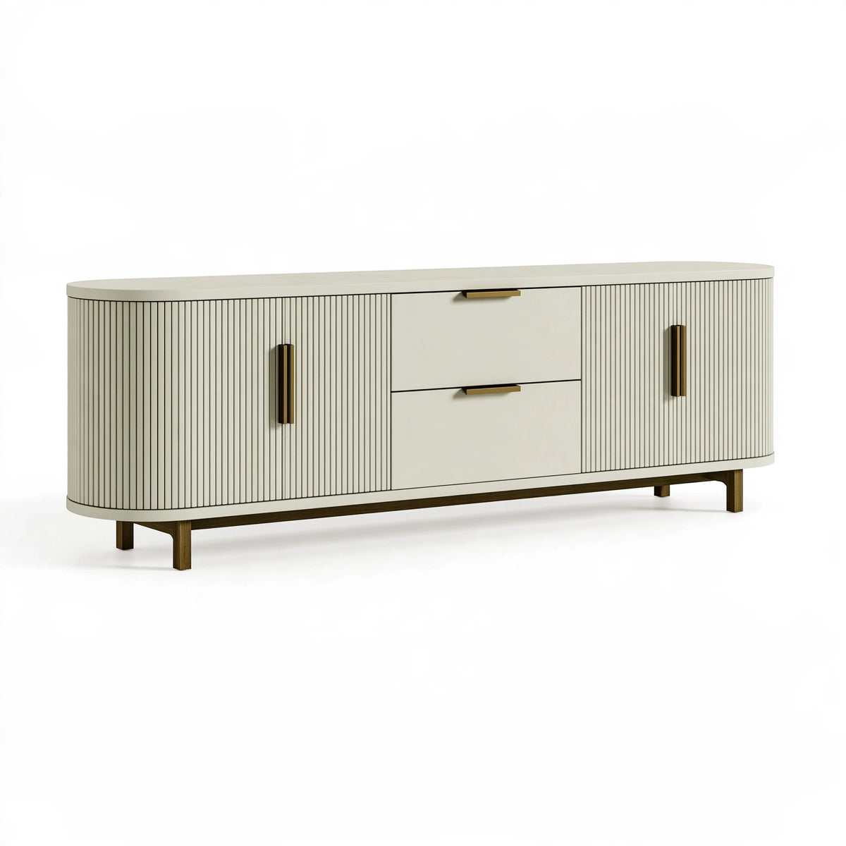 Buffet 180 x 45 x 85 cm en panneaux de bois beige avec rangement style contemporain