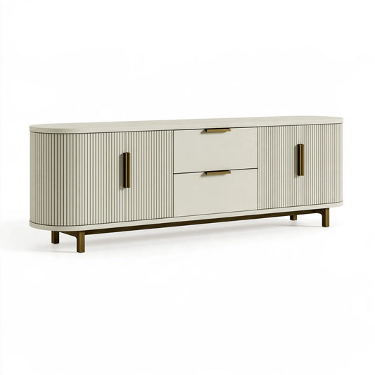 Buffet 180 x 45 x 85 cm en panneaux de bois beige avec rangement style contemporain
