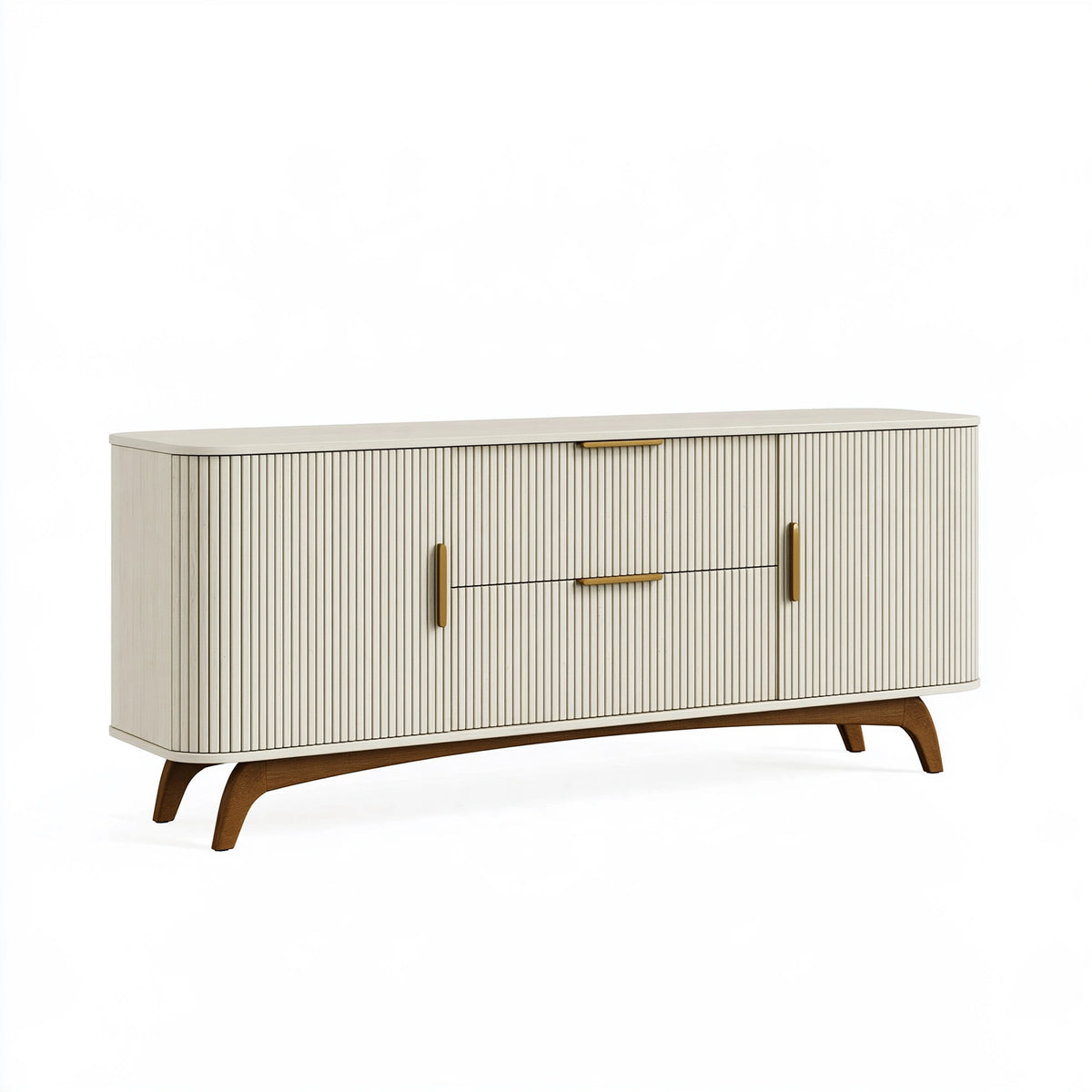 Buffet 140 x 40 x 80 cm en bois beige et noyer avec portes et tiroirs style rétro