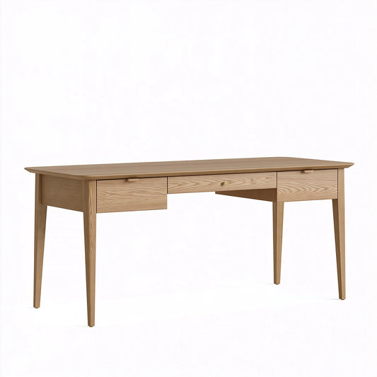 Bureau 140 x 60 x 75 cm en bois finition chêne naturel avec 3 tiroirs style scandinave
