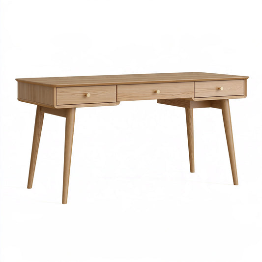 Bureau 140 x 60 x 75 cm en bois marron à 3 tiroirs style scandinave