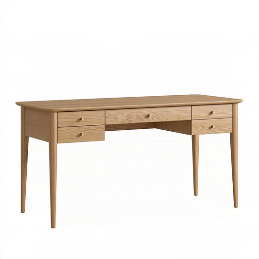 Bureau 140 x 60 x 75 cm en bois naturel avec 5 tiroirs style scandinave