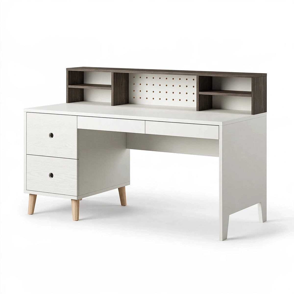 Bureau avec rangement 120 x 60 cm blanc et brun en panneaux de bois style scandinave