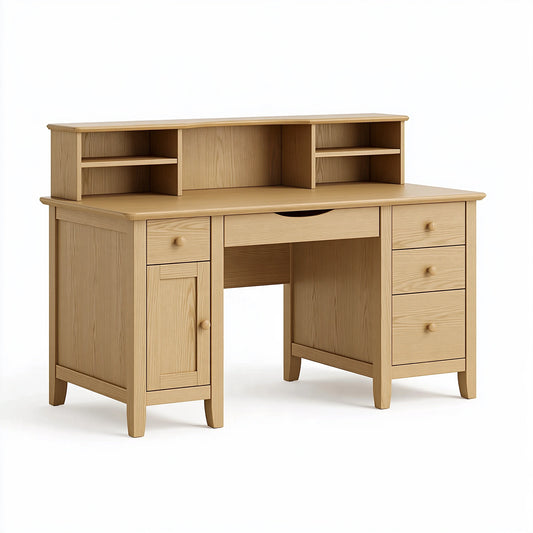 Bureau secrétaire 140 x 60 x 150 cm en bois naturel avec rangements style classique