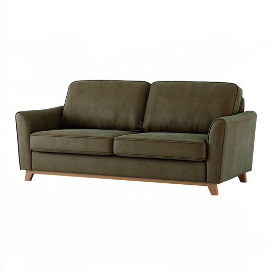Canapé 2 places 170 x 90 x 88 cm tissu vert kaki pieds en bois style contemporain