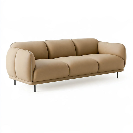 Canapé 3 places 220 x 95 x 88 cm revêtement aspect cuir beige style contemporain