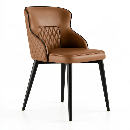 Chaise de salle à manger 58 x 60 x 82 cm en similicuir camel piètement métal noir matelassée