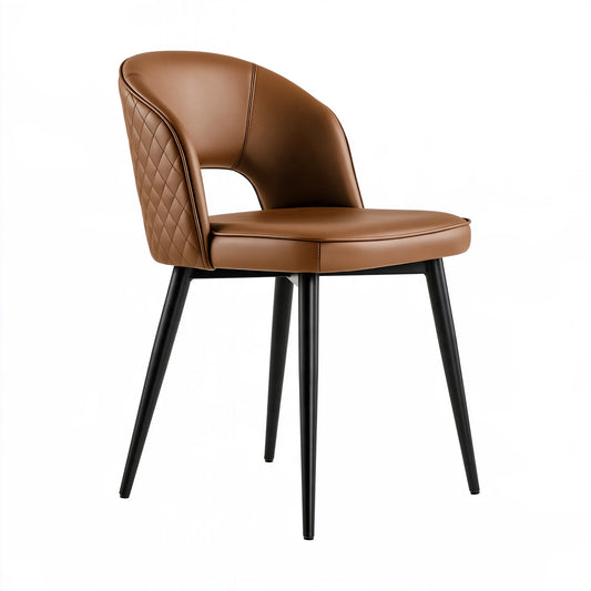 Chaise de salle à manger 55 x 58 x 82 cm en similicuir marron avec pieds métal noirs matelassée