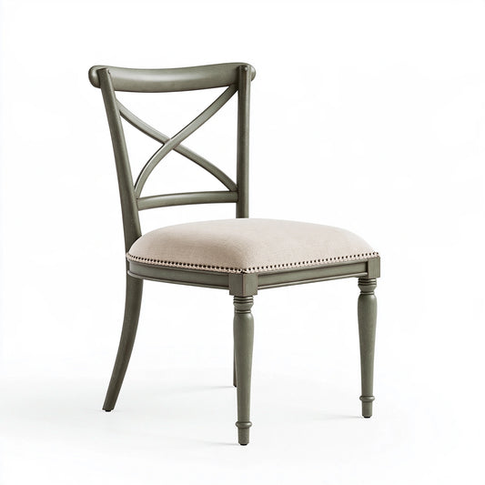 Chaise de salle à manger 48 x 53 x 92 cm en bois vert kaki avec assise en tissu beige style classique