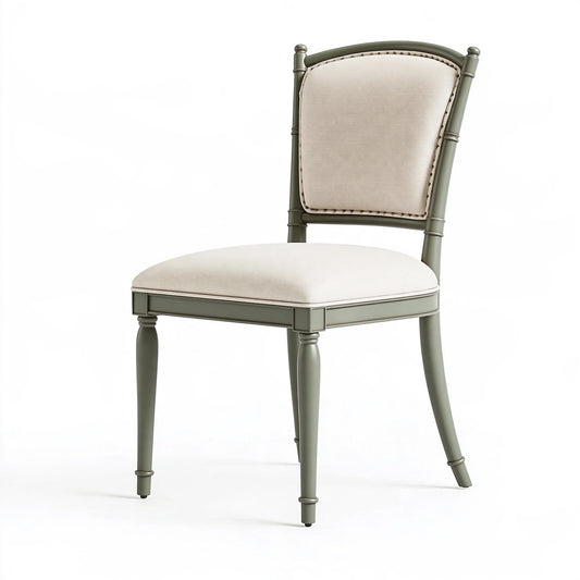 Chaise de salle à manger 50 x 55 x 95 cm en bois vert et tissu beige style classique