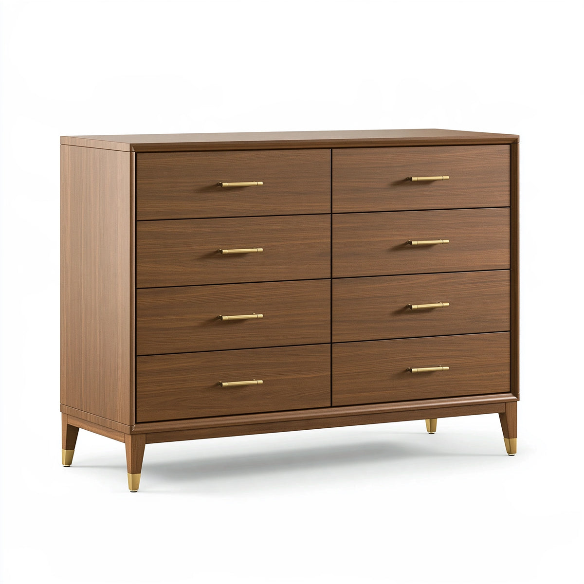 Commode 120 x 45 x 140 cm en panneaux effet bois marron à 8 tiroirs style contemporain
