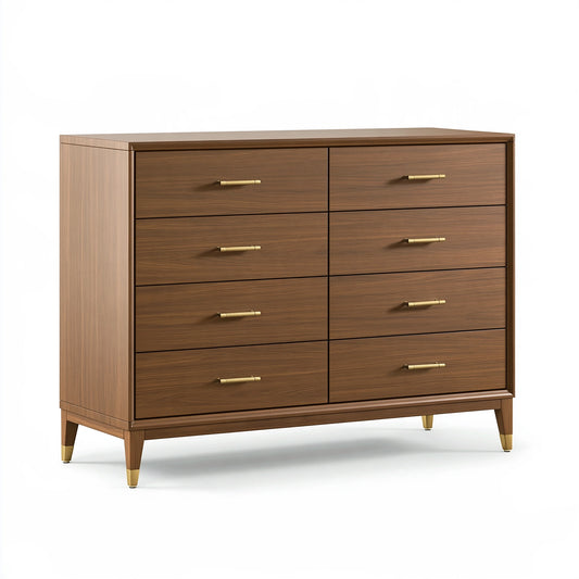 Commode 120 x 45 x 140 cm en panneaux effet bois marron à 8 tiroirs style contemporain