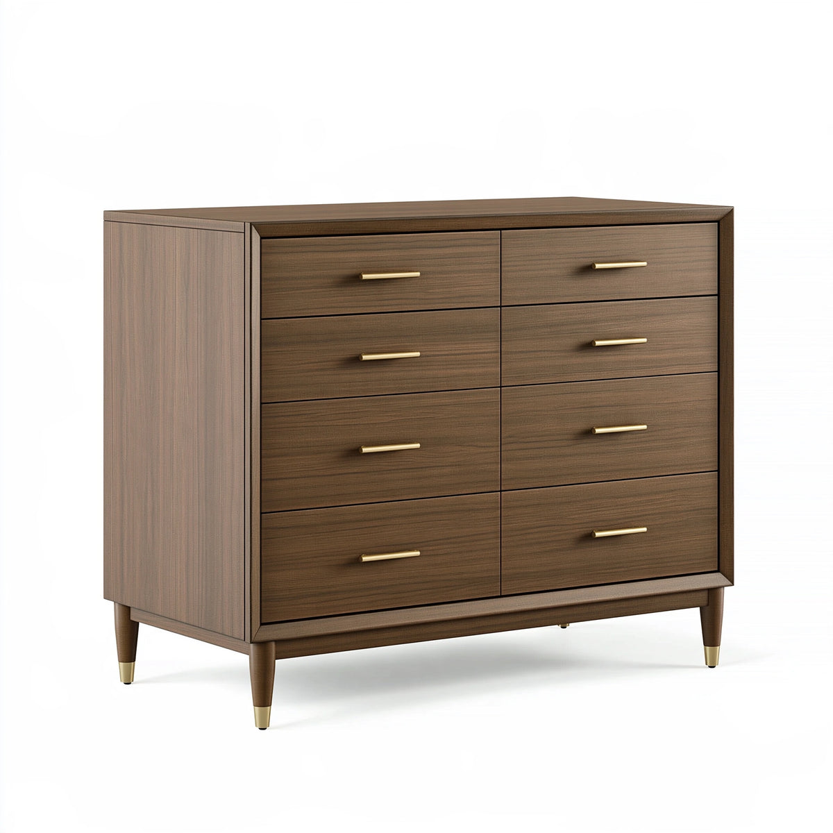 Commode 160 x 45 x 90 cm en panneaux de bois brun noyer avec 8 tiroirs style contemporain