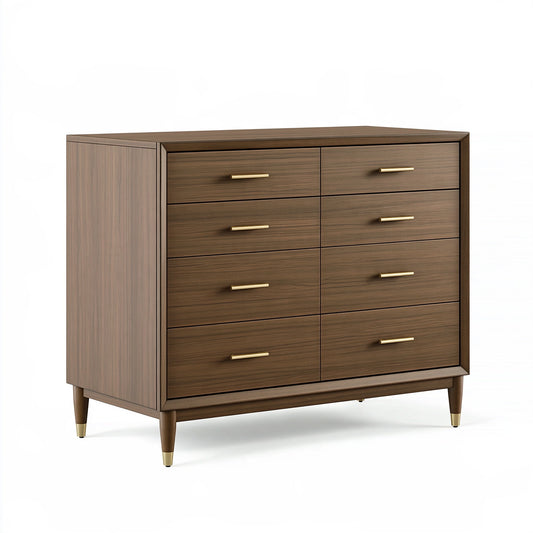 Commode 160 x 45 x 90 cm en panneaux de bois brun noyer avec 8 tiroirs style contemporain