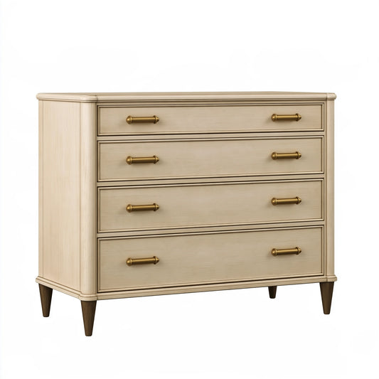 Commode 100 x 45 x 120 cm en bois beige à 4 tiroirs style classique
