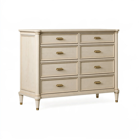 Commode 150 x 50 x 120 cm en bois beige à 8 tiroirs style classique