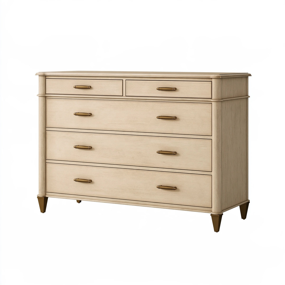 Commode 120 x 45 x 110 cm en bois beige à 5 tiroirs style classique