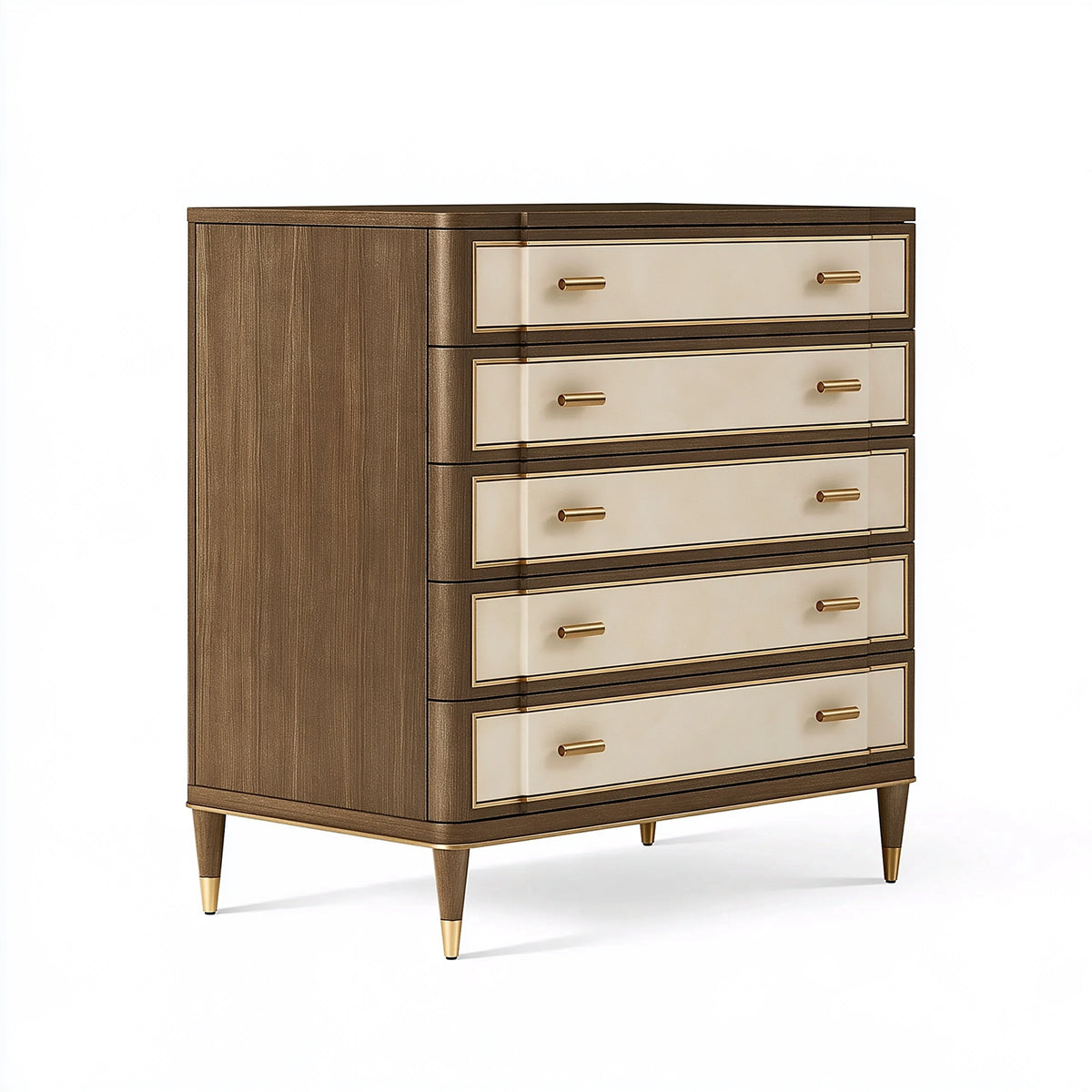 Commode 90 x 45 x 140 cm en bois brun et beige à 5 tiroirs style contemporain