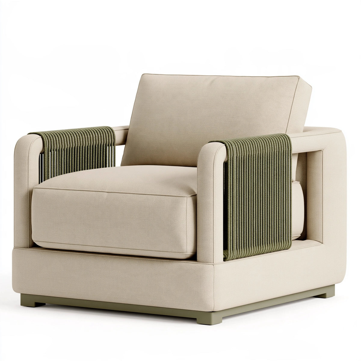 Fauteuil 90 x 90 x 85 cm en tissu beige et cordage vert style contemporain