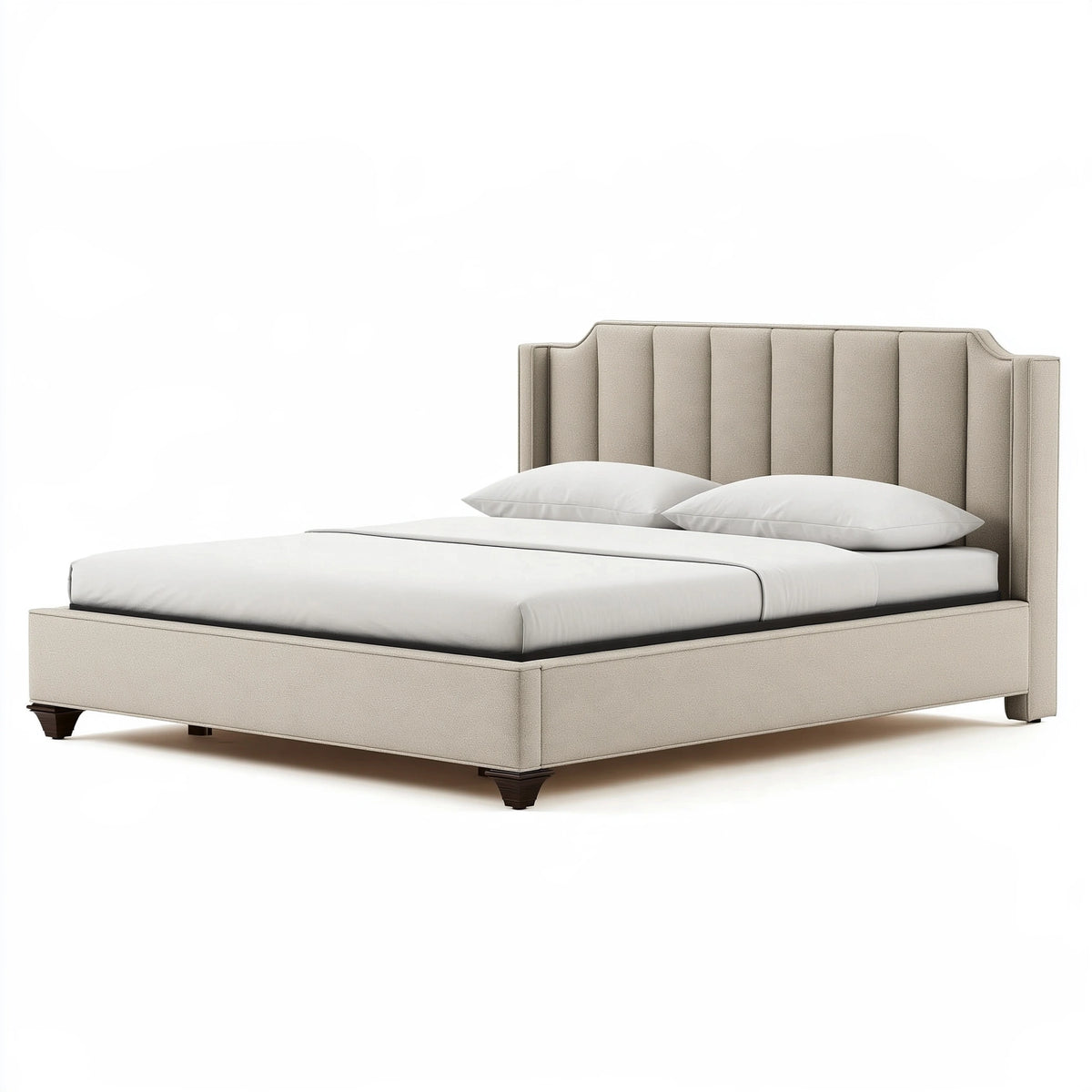 Lit 160 x 200 cm en tissu beige avec tête de lit capitonnée style contemporain