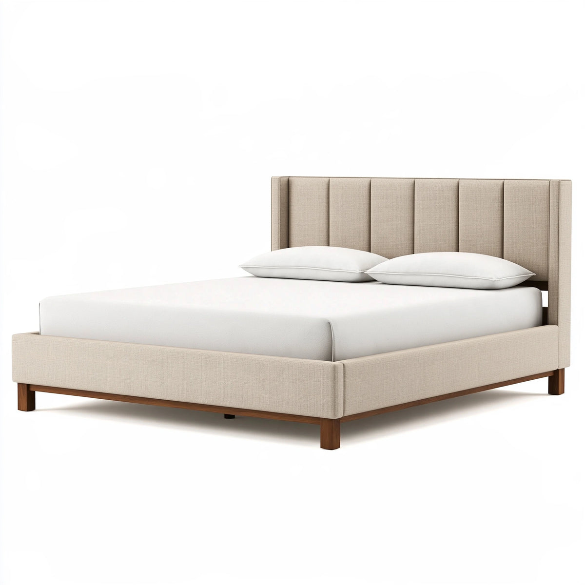 Lit 160 x 200 cm en tissu beige avec cadre en bois style contemporain