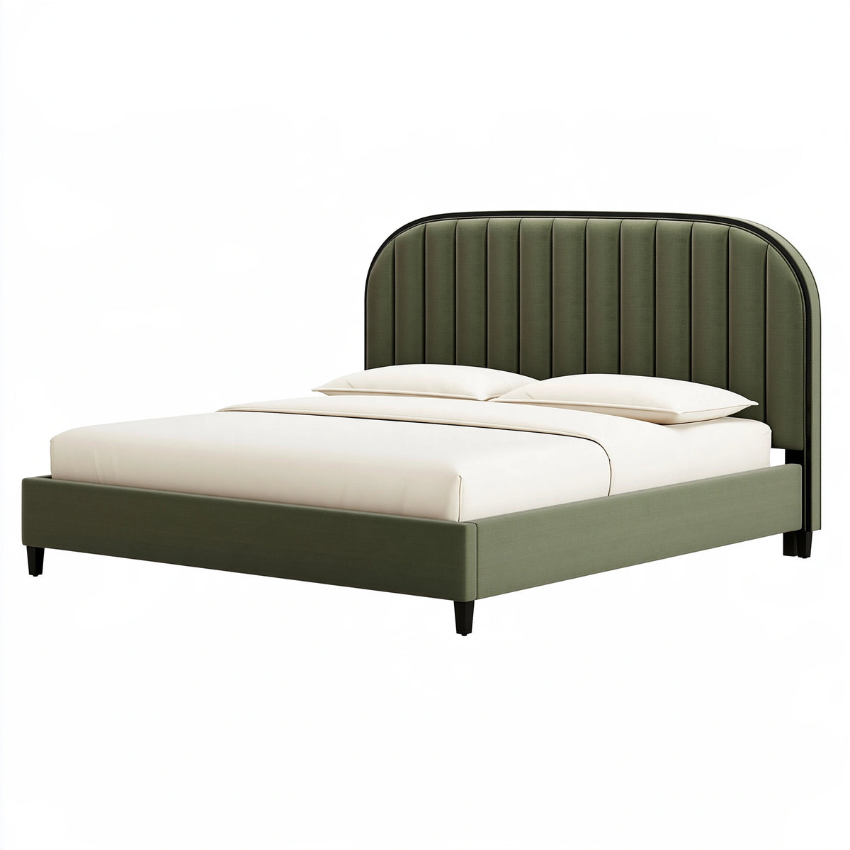 Lit 160 x 200 cm en tissu vert - cadre rembourré style contemporain