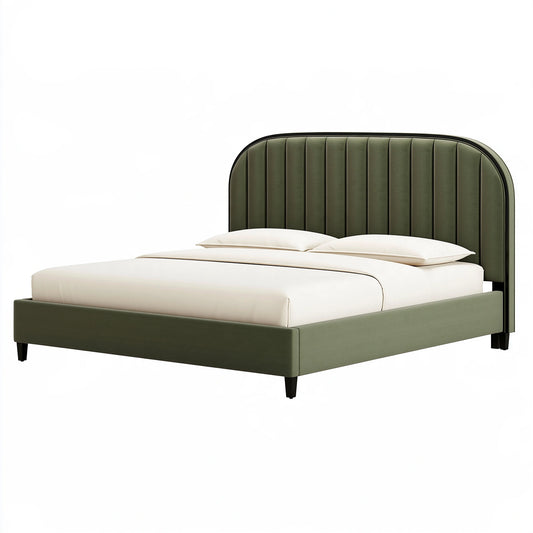 Lit 160 x 200 cm en tissu vert - cadre rembourré style contemporain