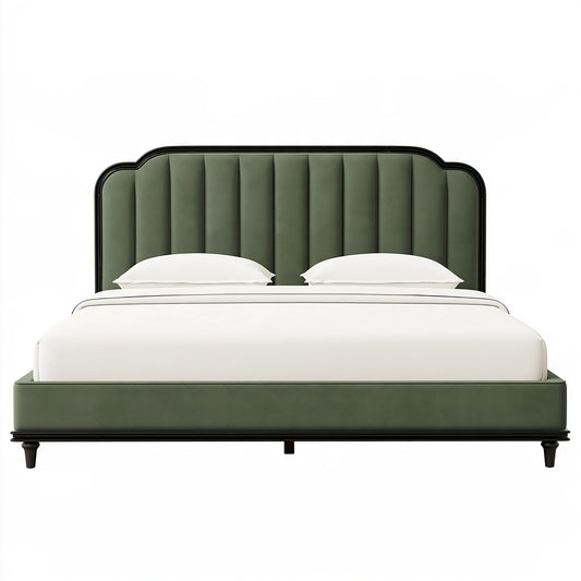 Lit 160 x 200 cm vert en revêtement synthétique - tête de lit capitonnée style contemporain