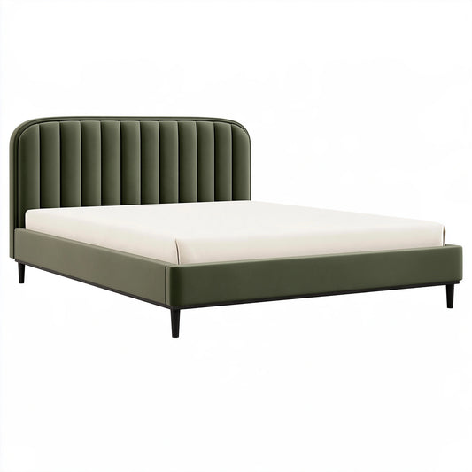 Lit 160 x 200 cm en tissu vert olive - tête de lit capitonnée style contemporain