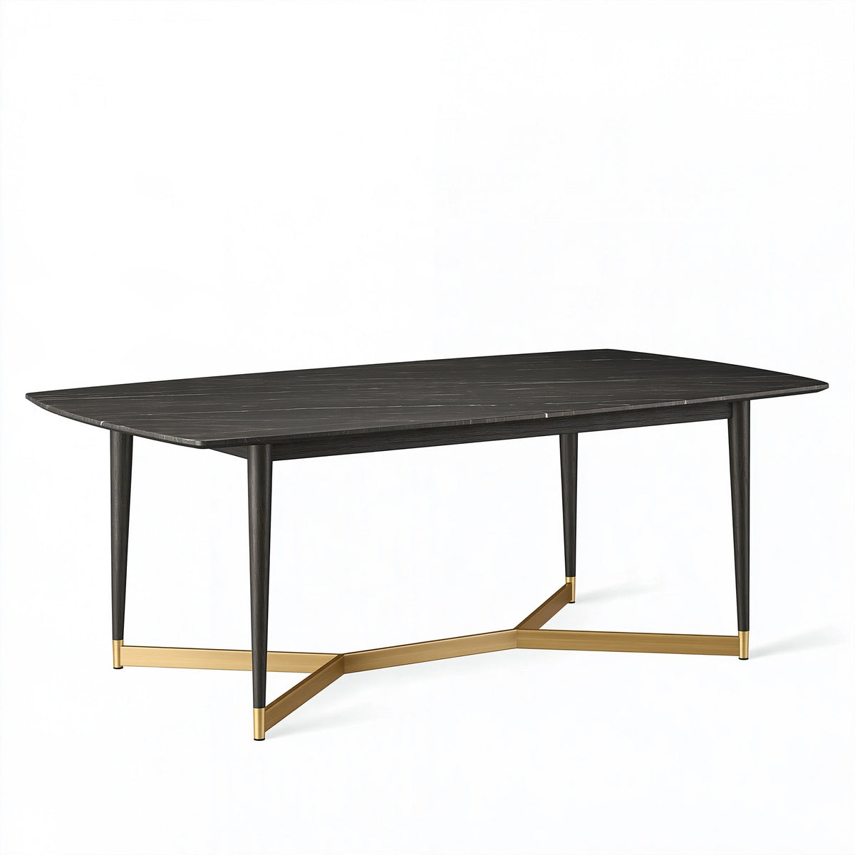 Table de salle à manger 180 x 90 cm en bois noir et métal doré style contemporain