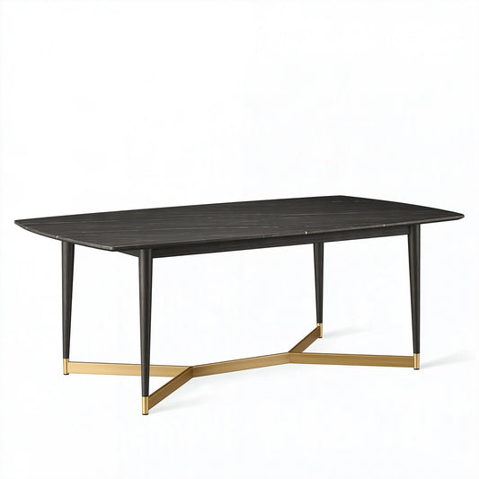 Table de salle à manger 180 x 90 cm en bois noir et métal doré style contemporain
