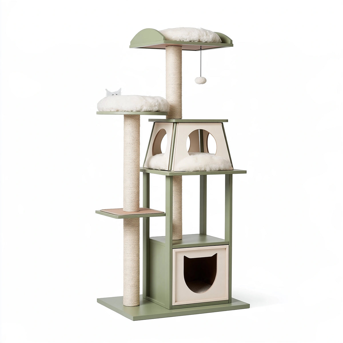 Arbre à chat 60 x 50 x 180 cm en bois vert avec poteaux en sisal et niches