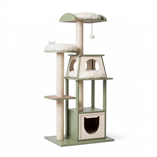 Arbre à chat 60 x 50 x 180 cm en bois vert avec poteaux en sisal et niches