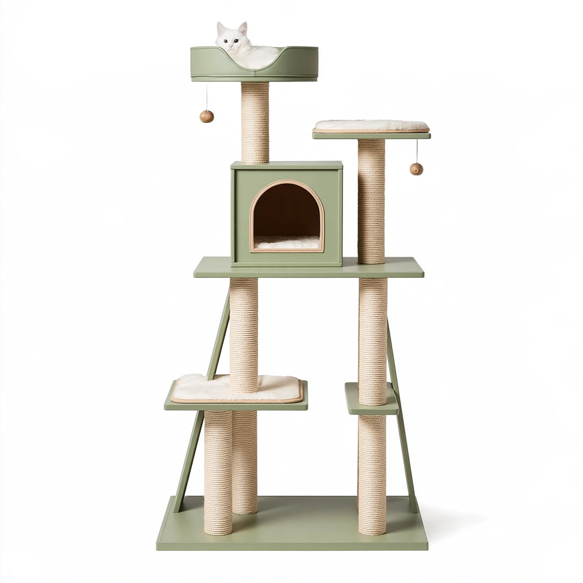 Arbre à chat 60 x 60 x 180 cm en bois vert avec poteaux en sisal et niches