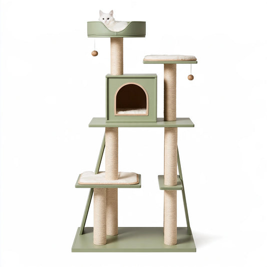 Arbre à chat 60 x 60 x 180 cm en bois vert avec poteaux en sisal et niches