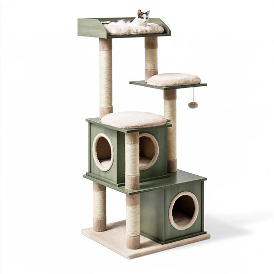 Arbre à chat 70 x 60 x 180 cm en bois vert avec poteaux en sisal et niches de repos