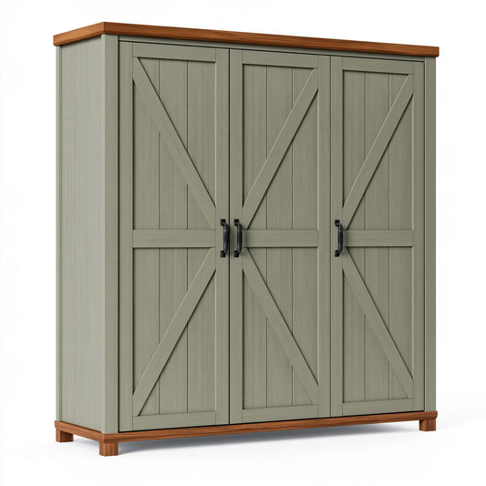 Armoire 3 portes 180 x 60 x 200 cm en bois vert sauge style campagne
