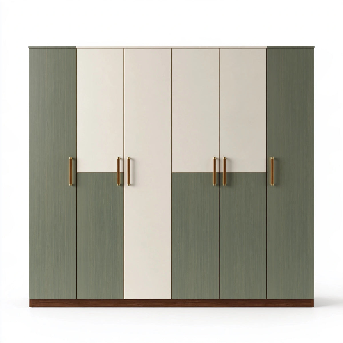 Armoire 6 portes 240 x 60 x 220 cm en panneaux de bois vert sauge et crème - rangement contemporain