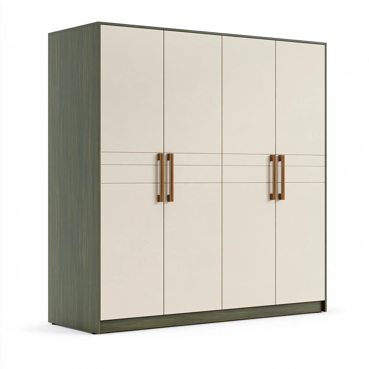 Armoire 4 portes 200 x 60 x 200 cm panneaux aspect bois beige vert style contemporain
