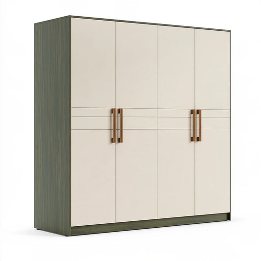 Armoire 4 portes 200 x 60 x 200 cm panneaux aspect bois beige vert style contemporain